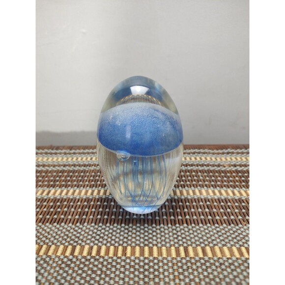 Blue Jelly Fish Art Glass Sculpture Paper Weight 4 Inches - Picture 3 of 13